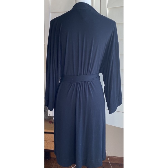 Soma S/M cool nights Pj Long Sleeve Short Robe Black Pockets Sewn‎ On Belt - Picture 3 of 12